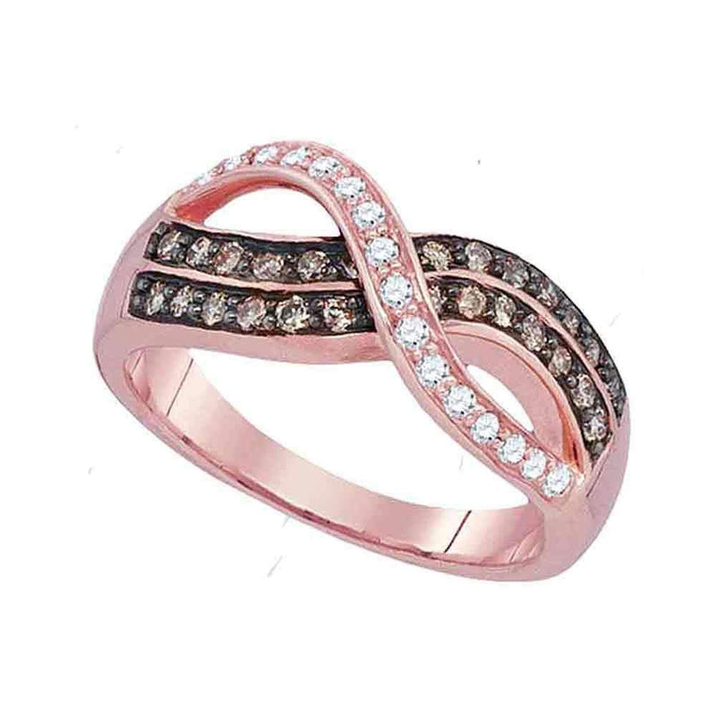 10k Rose Gold Women's Round Cognac-brown Diamond Crossover Ring - FREE Shipping (US/CA)-Gold & Diamond Bands-5-JadeMoghul Inc.