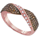 10k Rose Gold Women's Round Cognac-brown Diamond Crossover Ring - FREE Shipping (US/CA)-Gold & Diamond Bands-JadeMoghul Inc.