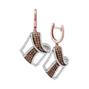 10k Rose Gold Women's Round Cognac-brown Diamond Dangle Earrings - FREE Shipping (US/CA)-Gold & Diamond Earrings-JadeMoghul Inc.