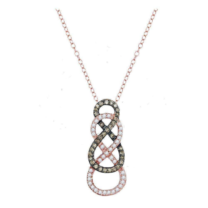 10k Rose Gold Women's Round Cognac-brown Diamond Double Infinity Pendant - FREE Shipping (US/CA)-Gold & Diamond Pendants & Necklaces-JadeMoghul Inc.