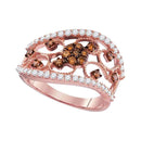 10k Rose Gold Women's Round Cognac-brown Diamond Filigree Ring - FREE Shipping (US/CA)-Gold & Diamond Bands-5-JadeMoghul Inc.