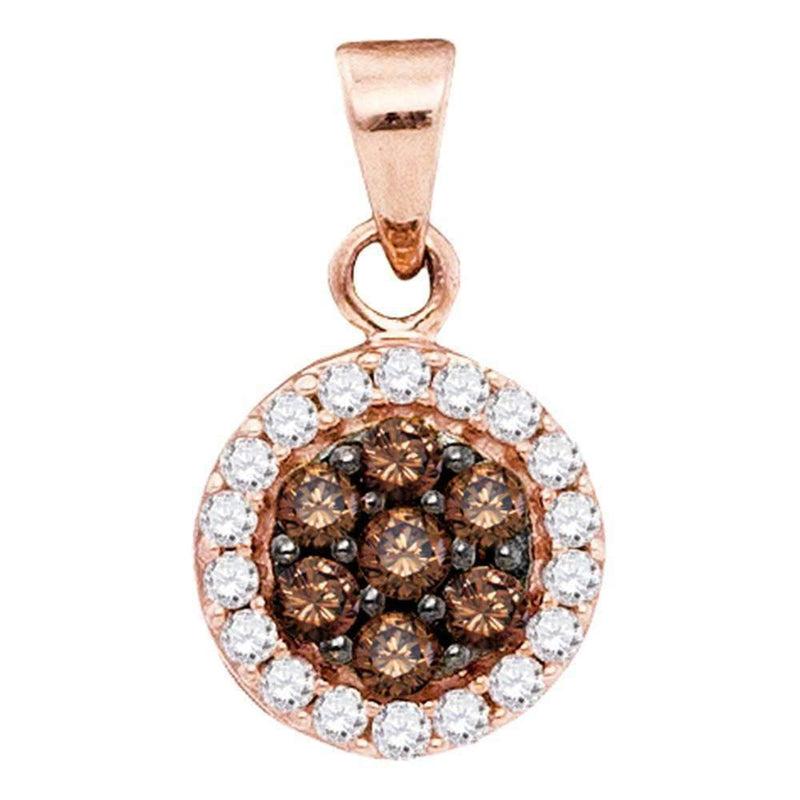 10k Rose Gold Women's Round Cognac-brown Diamond Flower Cluster Pendant - FREE Shipping (US/CA)-Gold & Diamond Pendants & Necklaces-JadeMoghul Inc.