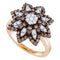 10k Rose Gold Women's Round Cognac-brown Diamond Flower Cluster Ring - FREE Shipping (US/CA)-Rings And Bands-5-JadeMoghul Inc.