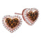 10k Rose Gold Women's Round Cognac-brown Diamond Heart Cluster Screwback Earrings - FREE Shipping (US/CA)-Gold & Diamond Earrings-JadeMoghul Inc.