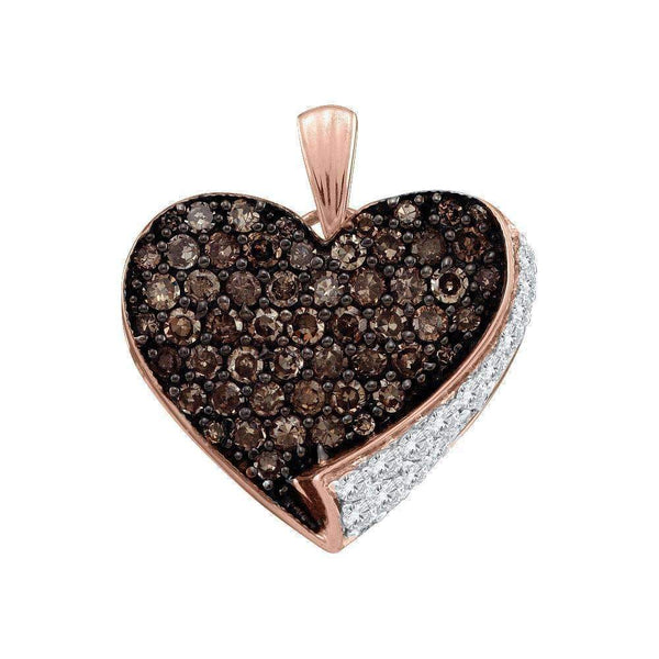 10k Rose Gold Women's Round Cognac-brown Diamond Heart Pendant - FREE Shipping (US/CA)-Gold & Diamond Pendants & Necklaces-JadeMoghul Inc.