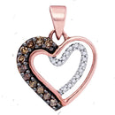 10k Rose Gold Women's Round Cognac-brown Diamond Heart Pendant - FREE Shipping (US/CA)-Pendants And Necklaces-JadeMoghul Inc.