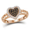 10k Rose Gold Women's Round Cognac-brown Diamond Heart Ring - FREE Shipping (US/CA)-Gold & Diamond Heart Rings-10.5-JadeMoghul Inc.