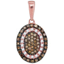 10k Rose Gold Women's Round Cognac-brown Diamond Oval Cluster Pendant - FREE Shipping (US/CA)-Gold & Diamond Pendants & Necklaces-JadeMoghul Inc.