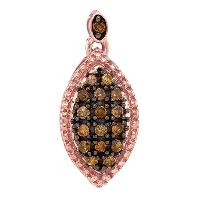 10k Rose Gold Women's Round Cognac-brown Diamond Oval Cluster Pendant - FREE Shipping (US/CA)-Gold & Diamond Pendants & Necklaces-JadeMoghul Inc.