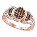 10k Rose Gold Women's Round Cognac-brown Diamond Oval Cluster Ring - FREE Shipping (US/CA)-Gold & Diamond Cluster Rings-5-JadeMoghul Inc.