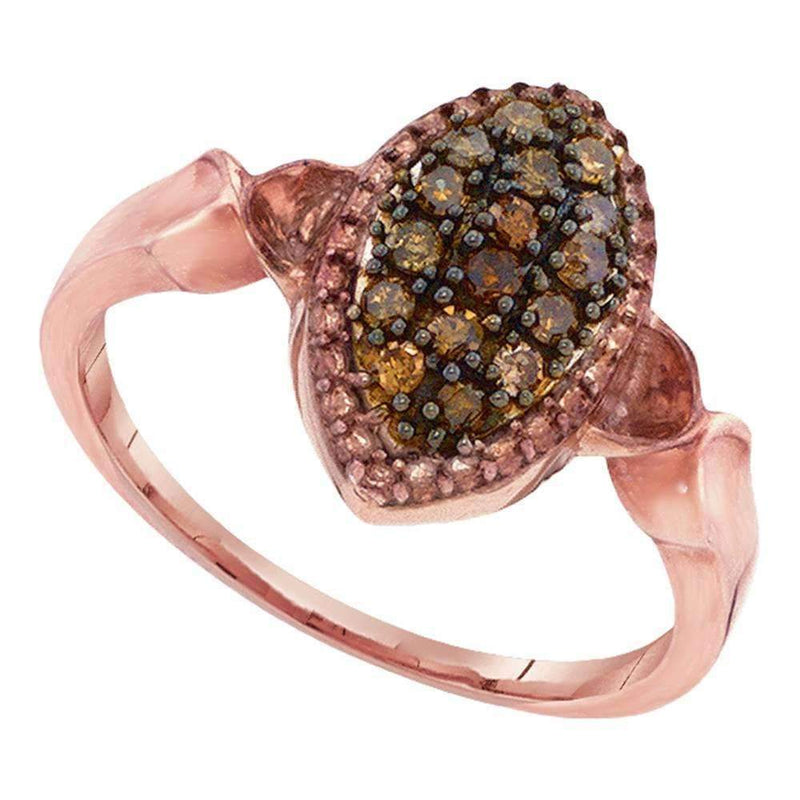 10k Rose Gold Women's Round Cognac-brown Diamond Oval Cluster Ring - FREE Shipping (US/CA)-Gold & Diamond Fashion Rings-5-JadeMoghul Inc.