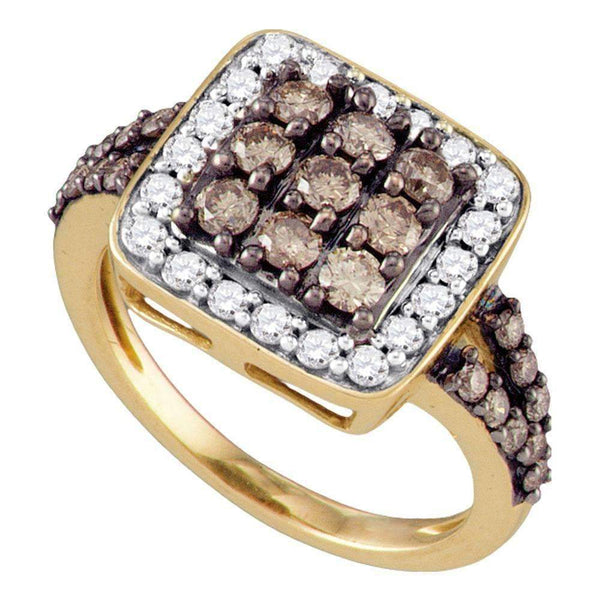 10k Rose Gold Women's Round Cognac-brown Diamond Square Cluster Ring - FREE Shipping (US/CA)-Gold & Diamond Cluster Rings-10-JadeMoghul Inc.