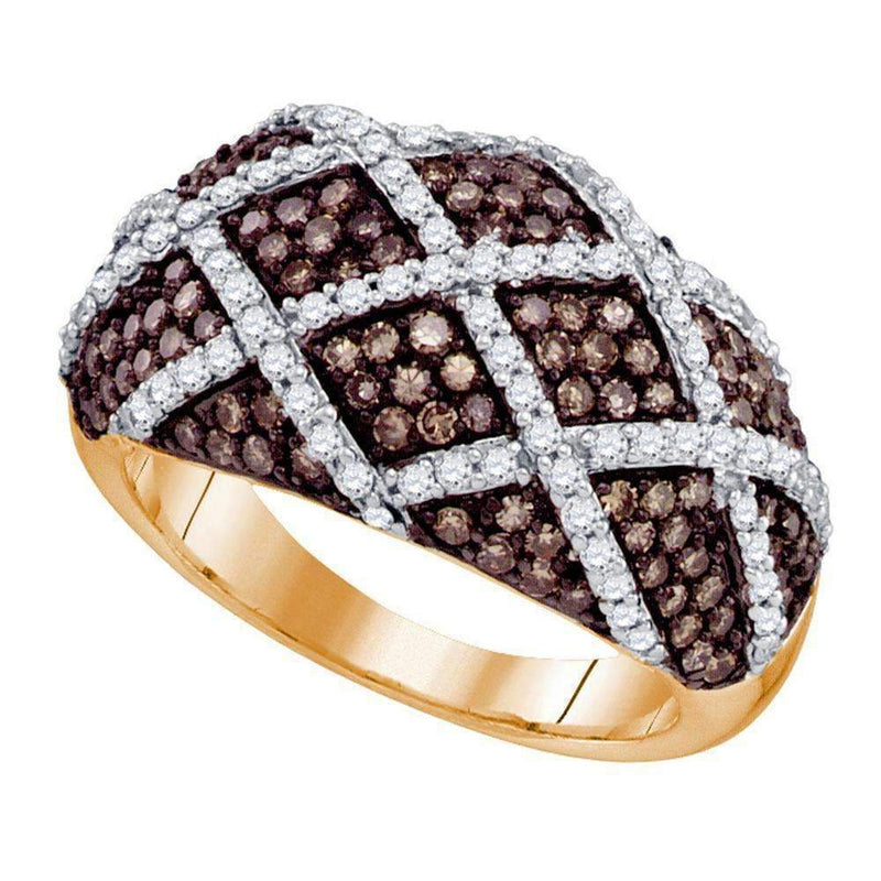 10k Rose Gold Women's Round Cognac-brown Diamond Striped Cocktail Ring - FREE Shipping (US/CA)-Gold & Diamond Bands-6-JadeMoghul Inc.