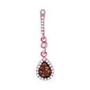 10k Rose Gold Women's Round Cognac-brown Diamond Teardrop Cluster Pendant - FREE Shipping (US/CA)-Gold & Diamond Pendants & Necklaces-JadeMoghul Inc.