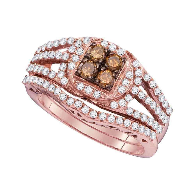 10k Rose Gold Women's Round Cognac-brown Diamond Wedding Ring Set - FREE Shipping (US/CA)-Gold & Diamond Wedding Ring Sets-5-JadeMoghul Inc.