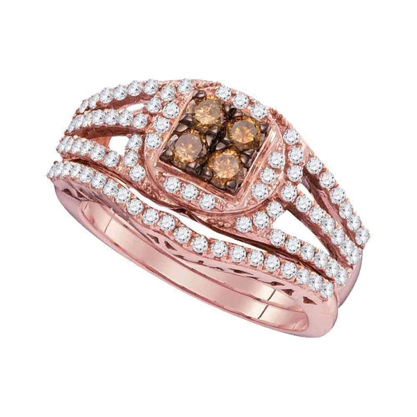 10k Rose Gold Women's Round Cognac-brown Diamond Wedding Ring Set - FREE Shipping (US/CA)-Gold & Diamond Wedding Ring Sets-5-JadeMoghul Inc.