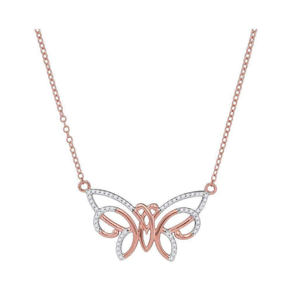 10k Rose Gold Women's Round Diamond Butterfly Necklace- FREE Shipping (US/CA)-Gold & Diamond Pendants & Necklaces-JadeMoghul Inc.