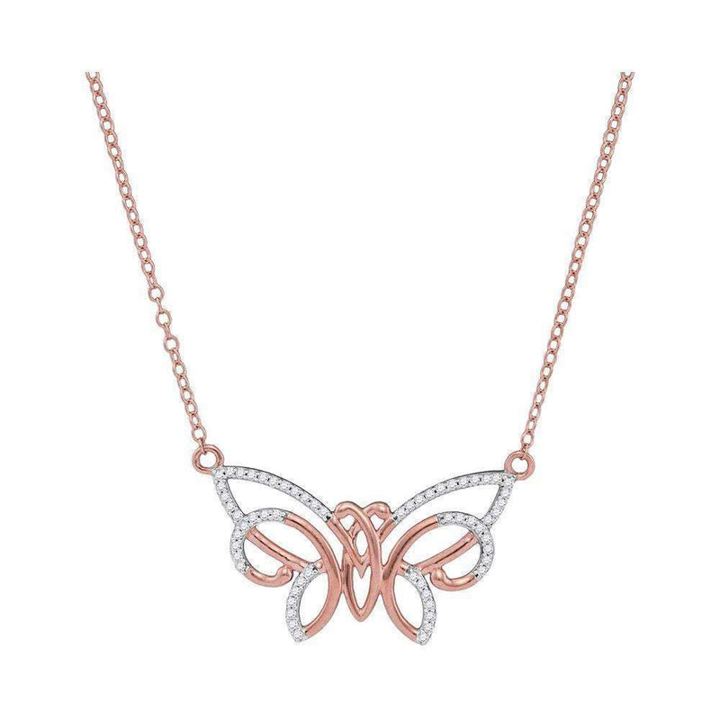 10k Rose Gold Women's Round Diamond Butterfly Necklace- FREE Shipping (US/CA)-Gold & Diamond Pendants & Necklaces-JadeMoghul Inc.