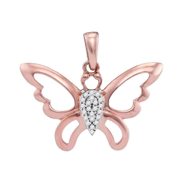 10k Rose Gold Women's Round Diamond Butterfly Pendant - FREE Shipping (US/CA)-Gold & Diamond Pendants & Necklaces-JadeMoghul Inc.