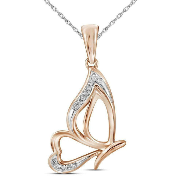 10k Rose Gold Women's Round Diamond Butterfly Pendant - FREE Shipping (US/CA)-Pendants And Necklaces-JadeMoghul Inc.