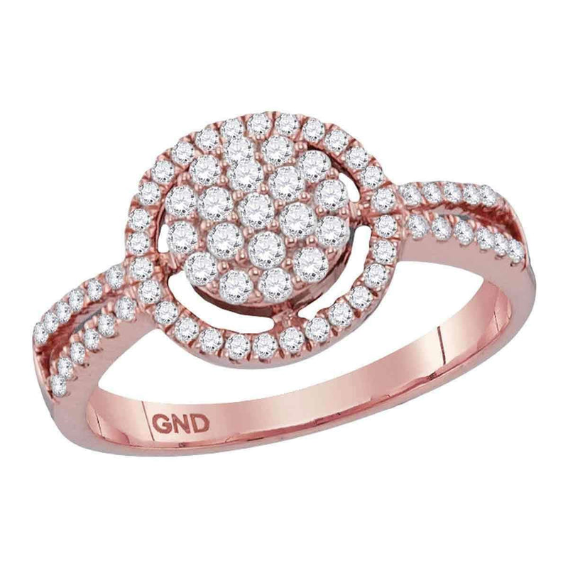 10k Rose Gold Women's Round Diamond Concentric Circle Cluster Split-shank Ring - FREE Shipping (US/CA)-Rings And Bands-5-JadeMoghul Inc.