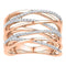 10k Rose Gold Women's Round Diamond Crossover Strand Ring - FREE Shipping (US/CA)-Gold & Diamond Bands-JadeMoghul Inc.