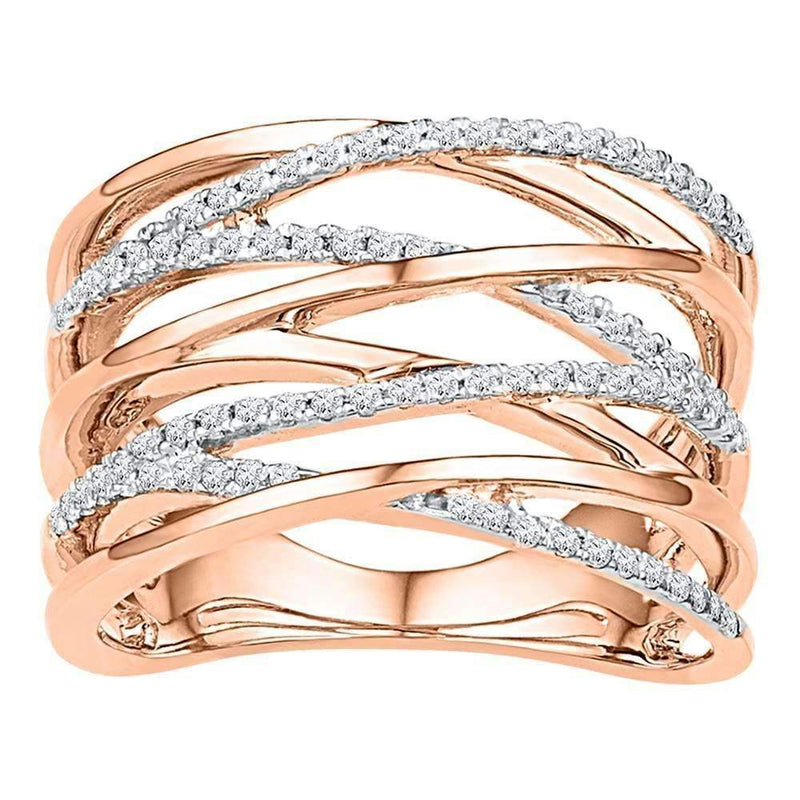 10k Rose Gold Women's Round Diamond Crossover Strand Ring - FREE Shipping (US/CA)-Gold & Diamond Bands-JadeMoghul Inc.