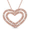 10k Rose Gold Women's Round Diamond Double Heart Pendant-Gold & Diamond Pendants & Necklaces-JadeMoghul Inc.