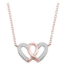 10k Rose Gold Women's Round Diamond Hearts Awareness Ribbon Pendant - FREE Shipping (US/CA)-Gold & Diamond Pendants & Necklaces-JadeMoghul Inc.