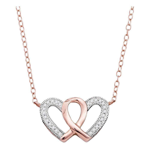 10k Rose Gold Women's Round Diamond Hearts Awareness Ribbon Pendant - FREE Shipping (US/CA)-Gold & Diamond Pendants & Necklaces-JadeMoghul Inc.