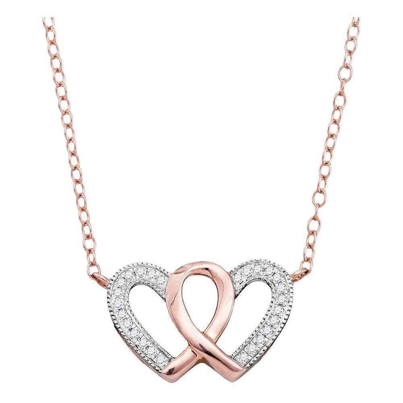 10k Rose Gold Women's Round Diamond Hearts Awareness Ribbon Pendant - FREE Shipping (US/CA)-Gold & Diamond Pendants & Necklaces-JadeMoghul Inc.