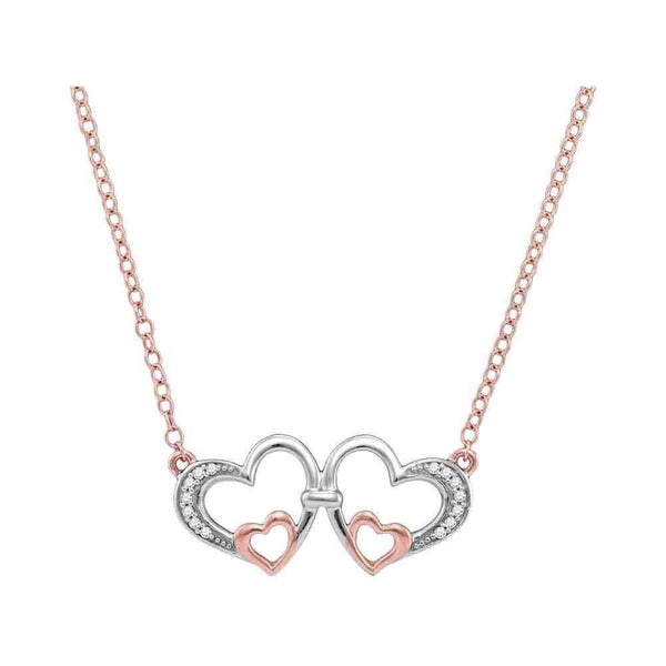 10k Rose Gold Women's Round Diamond Hearts Pendant - FREE Shipping (US/CA)-Gold & Diamond Pendants & Necklaces-JadeMoghul Inc.