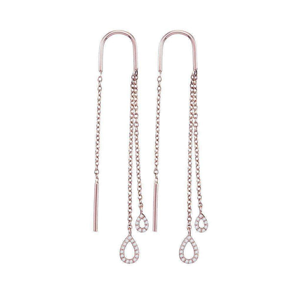 10k Rose Gold Women's Round Diamond Teardrops Dangle Threader Earrings - FREE Shipping (US/CA)-Gold & Diamond Earrings-JadeMoghul Inc.