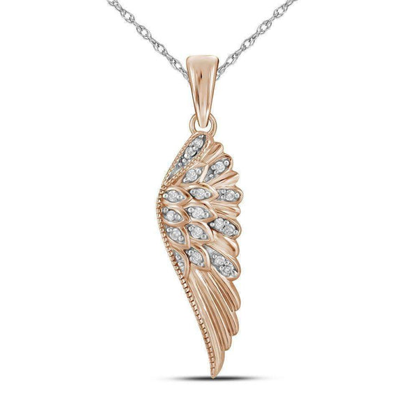 10k Rose Gold Women's Round Diamond Wing Pendant - FREE Shipping (US/CA)-Gold & Diamond Pendants & Necklaces-JadeMoghul Inc.