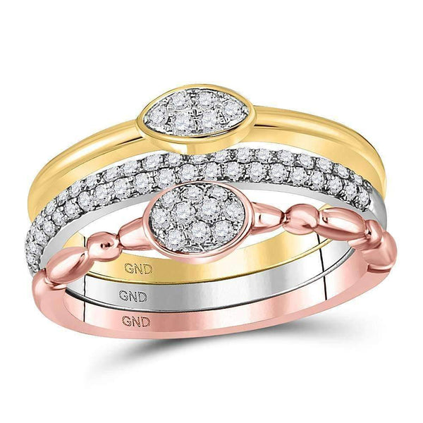 10k Tri-Tone Gold Women's Diamond 3-Piece Stackable Ring Set-Gold & Diamond Rings-JadeMoghul Inc.