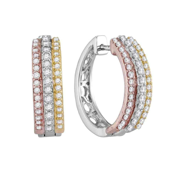 10k Tri-Tone Gold Women's Diamond Hoop Earrings - FREE Shipping (US/CA)-Gold & Diamond Earrings-JadeMoghul Inc.