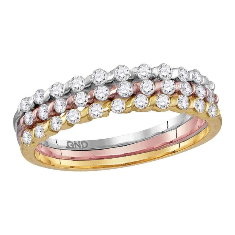 10k Tri-tone Gold Women's Diamond Ring - FREE Shipping (US/CA)-Gold & Diamond Bands-6.5-JadeMoghul Inc.