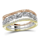 10k Tri-Tone Gold Women's Diamond Stackable Rope Floral Ring 3-Piece Set - FREE Shipping (US/CA)-Gold & Diamond Rings-JadeMoghul Inc.