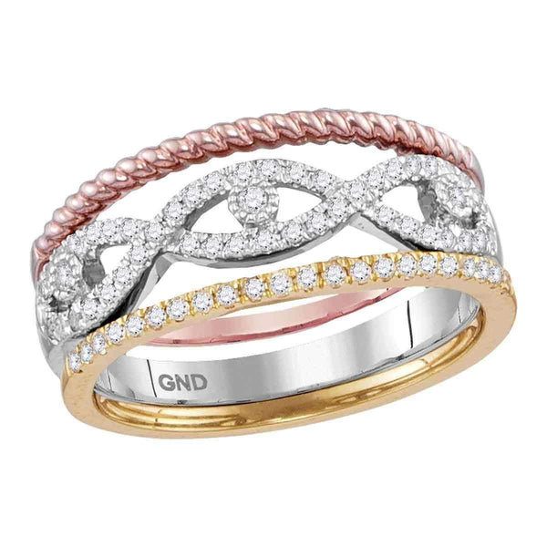 10k Tri-Tone Gold Women's Diamond Stackable Rope Ring 3-Piece Set - FREE Shipping (US/CA)-Gold & Diamond Rings-JadeMoghul Inc.