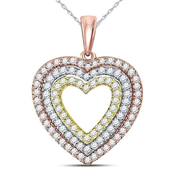 10k Tri-Tone Gold Women's Diamond Triple Heart Pendant-Gold & Diamond Pendants & Necklaces-JadeMoghul Inc.