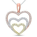 10k Tri-Tone Gold Women's Diamond Triple Nested Heart Pendant-Gold & Diamond Pendants & Necklaces-JadeMoghul Inc.