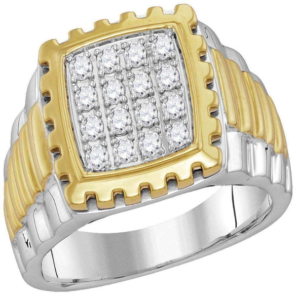 10k Two-tone Gold Men's Diamond Square Cluster Ring - FREE Shipping (US/CA)-Gold & Diamond Rings-8-JadeMoghul Inc.