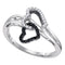 10k White Gold Black Color Enhanced Diamond Women's Double Heart Love Ring 1/6 Cttw-Gold & Diamond Rings-JadeMoghul Inc.