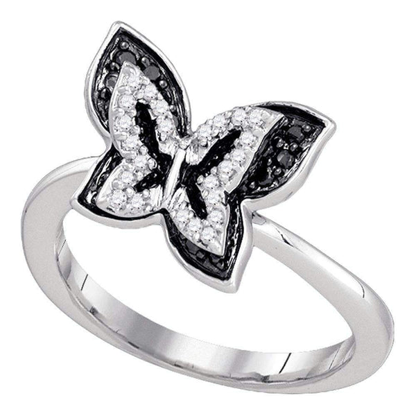 10k White Gold Black Diamond Women's Butterfly Ring - FREE Shipping (US/CA)-Gold & Diamond Rings-5-JadeMoghul Inc.