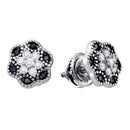 10k White Gold Black Enhanced Diamond Flower Stud Earrings - FREE Shipping (US/CA)-Gold & Diamond Earrings-JadeMoghul Inc.