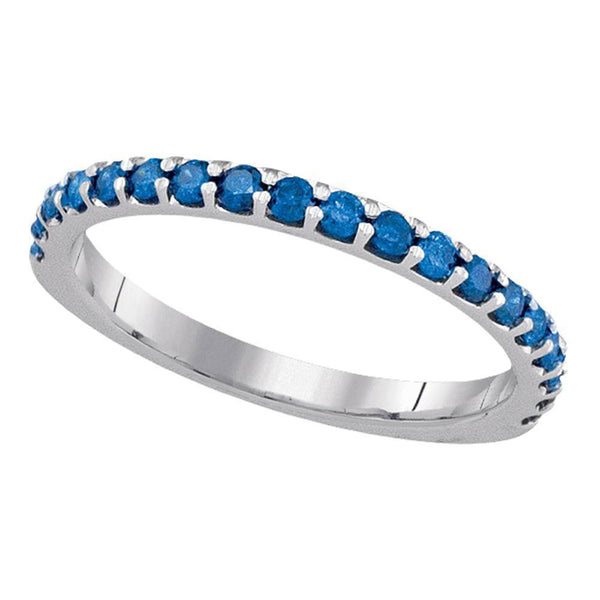 10k White Gold Blue Color Enhanced Pave Diamond Women's Slender Wedding Anniversary Band Ring 1/2 Cttw-Gold & Diamond Rings-JadeMoghul Inc.