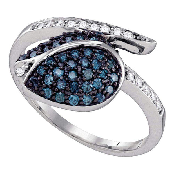 10k White Gold Blue Diamond Women's Tulip Flower Ring - FREE Shipping (US/CA)-Gold & Diamond Fashion Rings-5-JadeMoghul Inc.