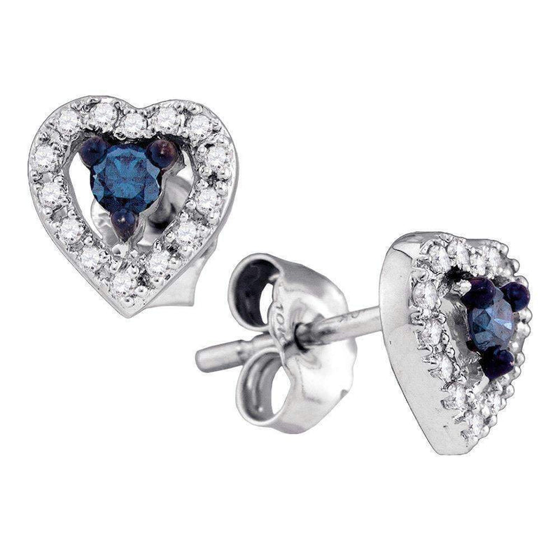 10k White Gold Blue Enhanced Diamond Heart Stud Earrings - FREE Shipping (US/CA)-Gold & Diamond Earrings-JadeMoghul Inc.