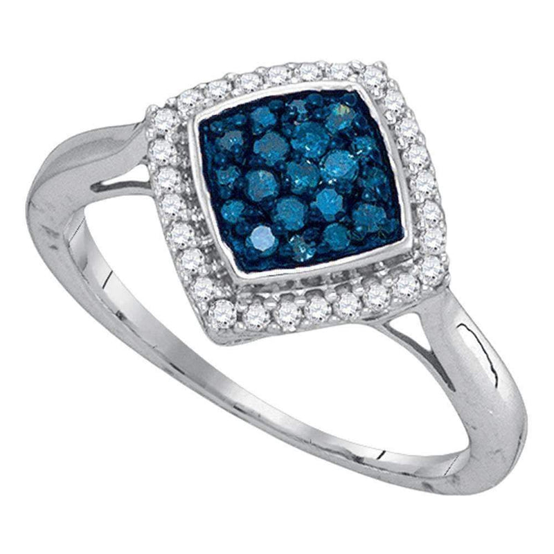 10k White Gold Blue Enhanced Diamond Square Ring - FREE Shipping (US/CA)-Gold & Diamond Cluster Rings-5-JadeMoghul Inc.