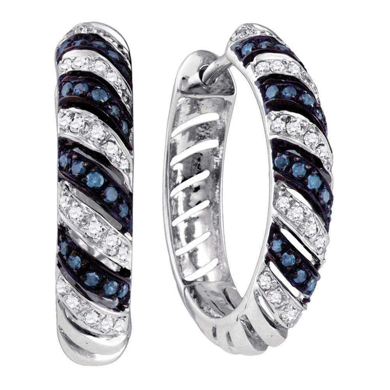10k White Gold Blue Enhanced Diamond Women's Hoop Earrings - FREE Shipping (US/CA)-Gold & Diamond Earrings-JadeMoghul Inc.